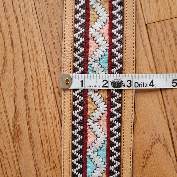 Anthropologie Brown Leather Belt Embroidered double buckle - Picture 10 of 11